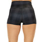 back view of 2.5 inch black plaid shorts