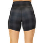 back view of 5 inch black plaid shorts