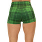back view of 2.5 inch green plaid shorts