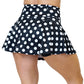 back view of 3.75 inch black solid skirt with white polka dots