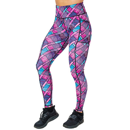 purple, pink and blue paisley pattern leggings