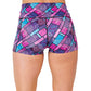 back view of pink, blue and purple paisley 2.5 inch shorts
