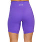 back view of 7 inch solid purple colored shorts 