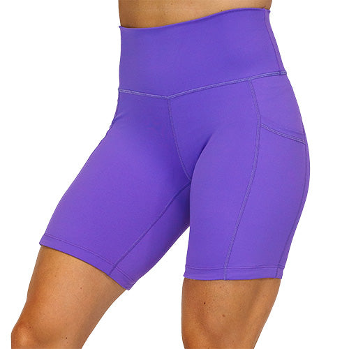 7 inch solid purple colored shorts 