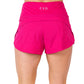 back view of hot pink colored polyester shorts