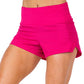 close up of hot pink colored polyester shorts