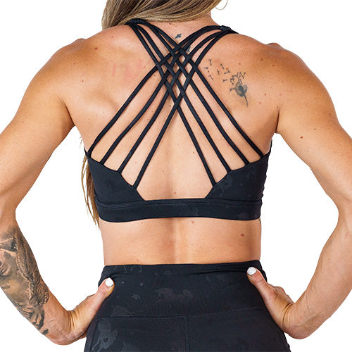 butterfly back strap design on the sports bra