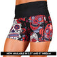 red and purple skull and rose patterned shorts available in 2.5 & 5 inch inseam