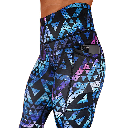 close up of leggings side pocket large enough to hold a cell phone