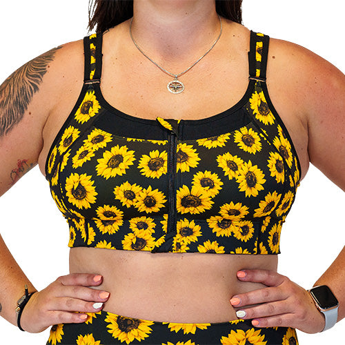 front zipper sunflower sports bra