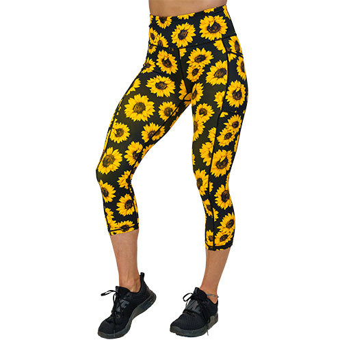 capri length sunflower print leggings