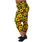 side view of capri length sunflower print leggings