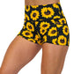 front view of sunflower pattern on 2.5 inch shorts