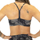 back view of charcoal colored tie dye move free bra