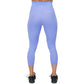 back view of capri length solid periwinkle colored leggings