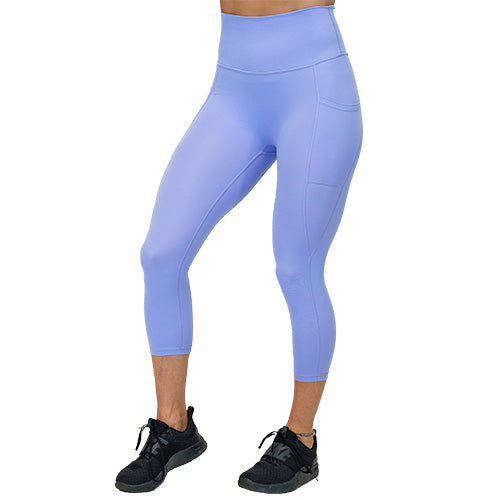 front view of solid periwinkle colored leggings