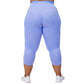 back view of capri length solid periwinkle colored leggings