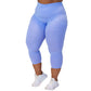 front view of capri length solid periwinkle colored leggings
