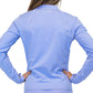 Photo of the back of a model wearing a periwinkle zip up track jacket. The CVG logo is at the top of the back of the jacket.