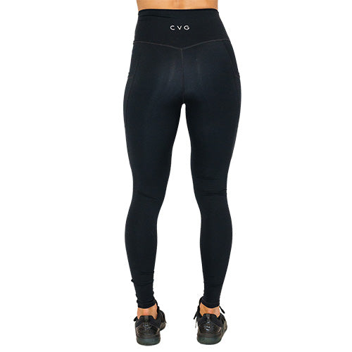 back view of full length solid black leggings