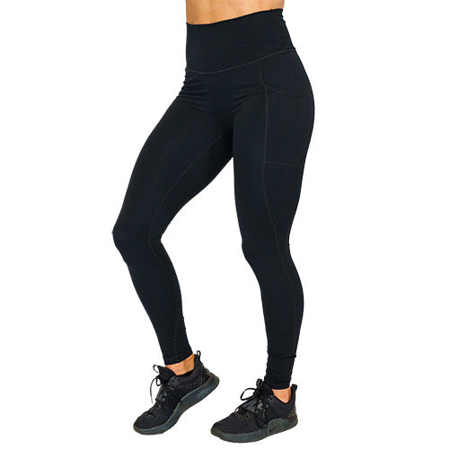 front view of full length solid black leggings