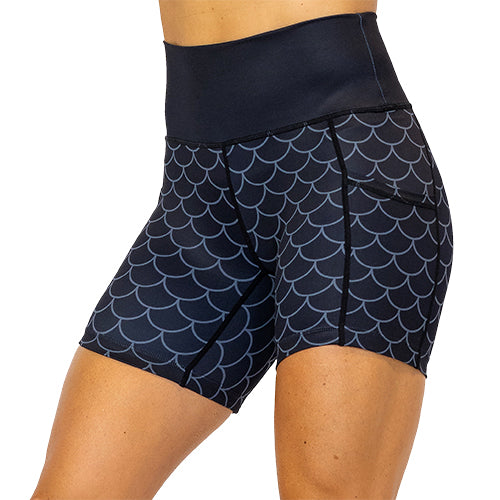 black and grey scale patterned 5 inch shorts