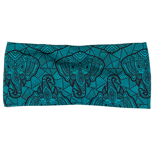 front of the blue elephant outline headband against a white background