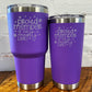 30oz and 20oz purple tumblers with silver saying "proud member of the naughty list" 