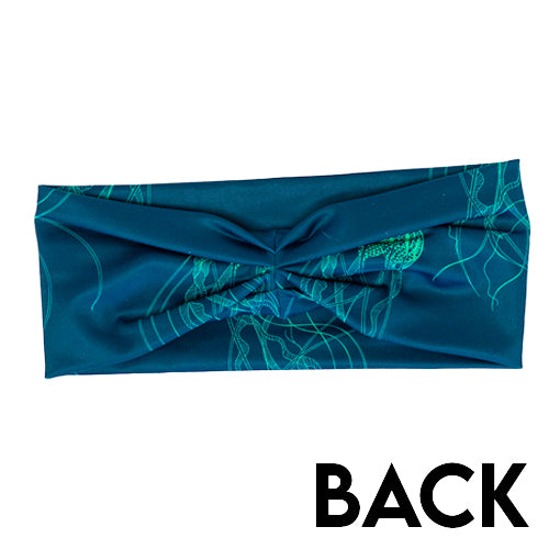 back view of blue headband with teal jelly fish