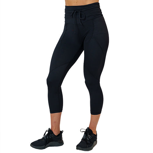 capri length solid black drawstring leggings