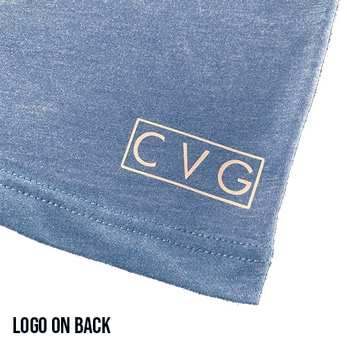 Photo of the CVG logo on the back of a long sleeve shirt