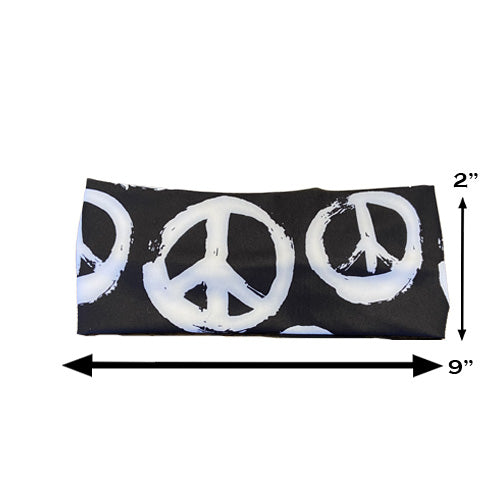 2 by 9 inch measured black and white peace sign headband