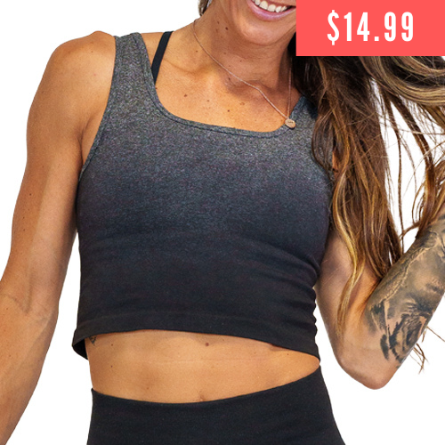 Photo of a model wearing a black ombre crop top
