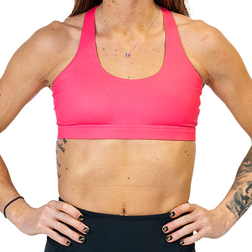 front view of solid pink sports bra