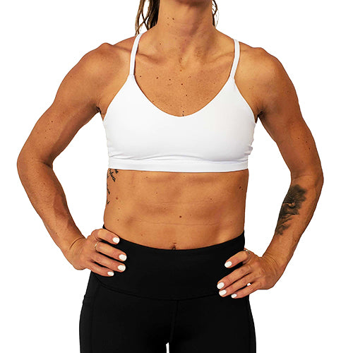 front view of solid white sports bra