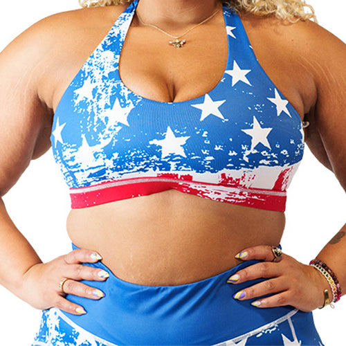 American flag patterned sports bra