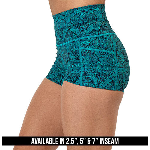 blue elephant outline shorts available inseam sizes, inseam sizes include 2.5 inches, 5 inches, and 7 inches