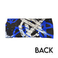 back view of blue, black and white anarchy symbol headband