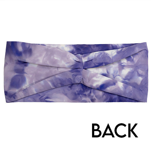 back view of purple colored tie dye headband