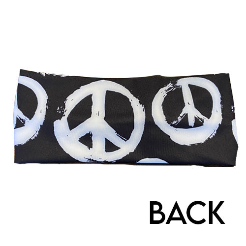 back view of black and white peace sign headband