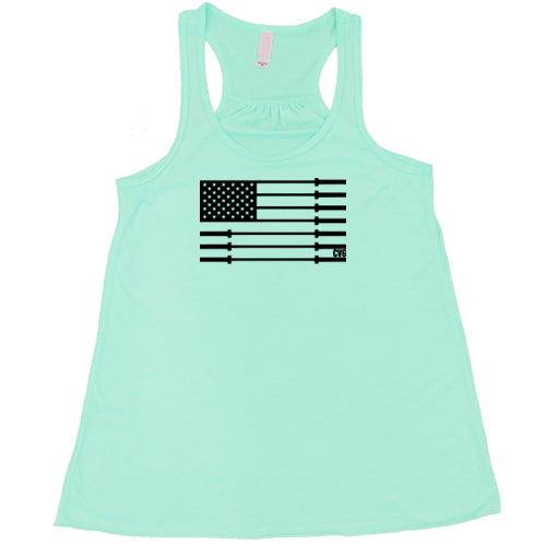 mint tank with a white barbell American flag design in the center