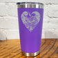 20oz purple tumbler with skeletons, the moon and stars in a heart