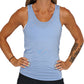 front view of sky blue basic tie back tank 