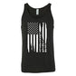 black unisex tank with a white distressed flag design in the center