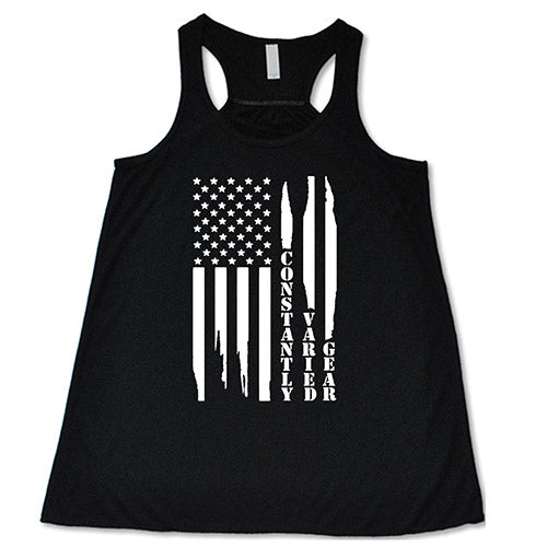 black tank with a white distressed flag design in the center