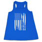 blue tank with a white distressed flag design in the center