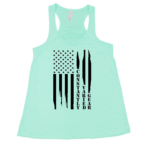 mint tank with a white distressed flag design in the center