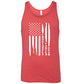 red unisex tank with a white distressed flag design in the center