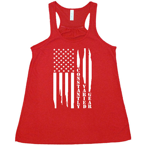 red tank with a white distressed flag design in the center