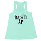 mint racerback tank top with the quote "Irish AF" in black